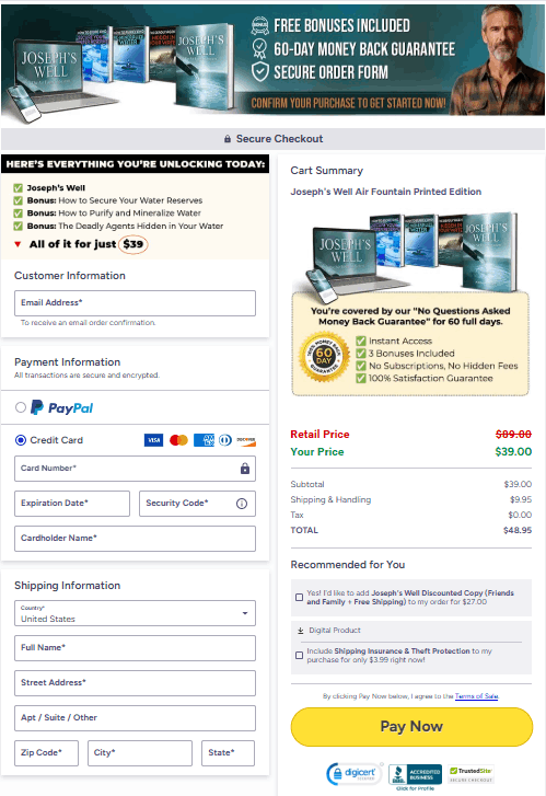 Joseph’s Well Checkout Page